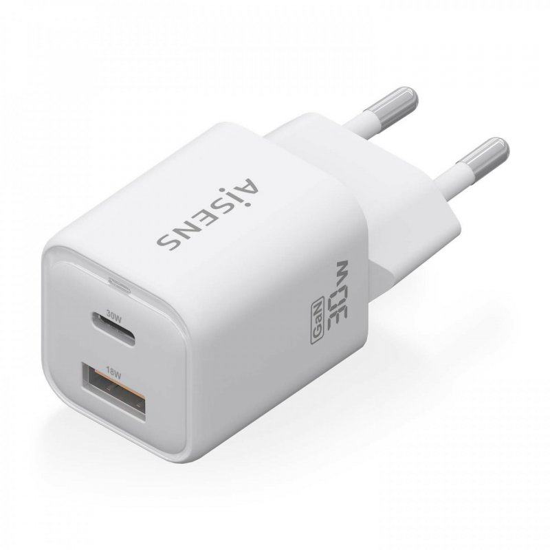 CARGADOR AISENS GAN 30W 1XUSB-C PD3.0 QC4.0 1XUSB-A QC3.0 BLANCO
