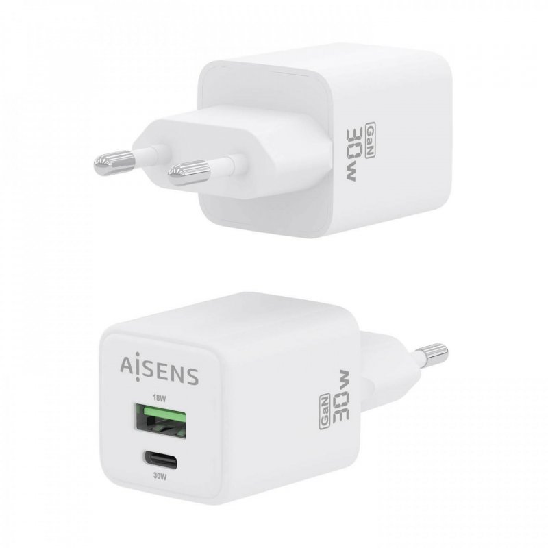 CARGADOR AISENS GAN 30W 1XUSB-C PD3.0 QC4.0 1XUSB-A QC3.0 BLANCO