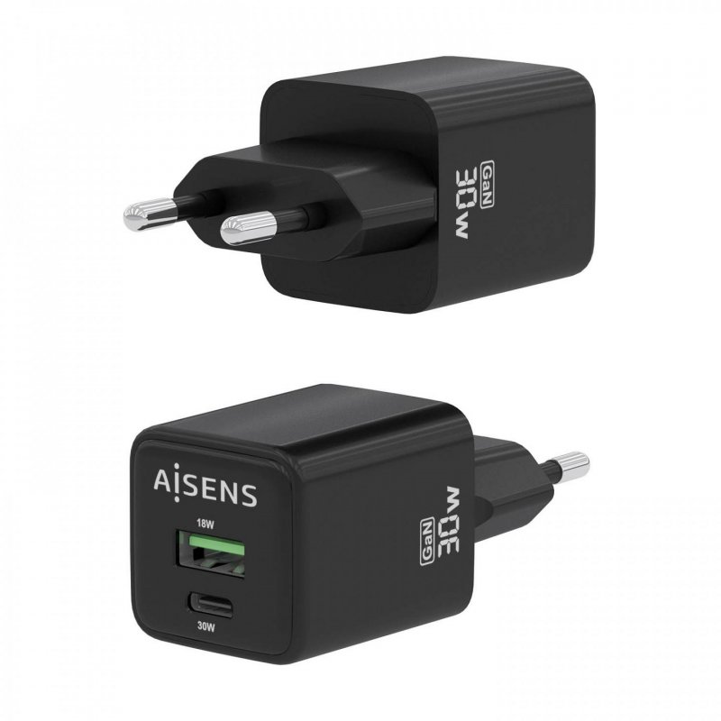 AISENS ASCH-30W2P038-BK chargeur d'appareils mobiles Universel Noir Secteur Charge rapide Intérieure