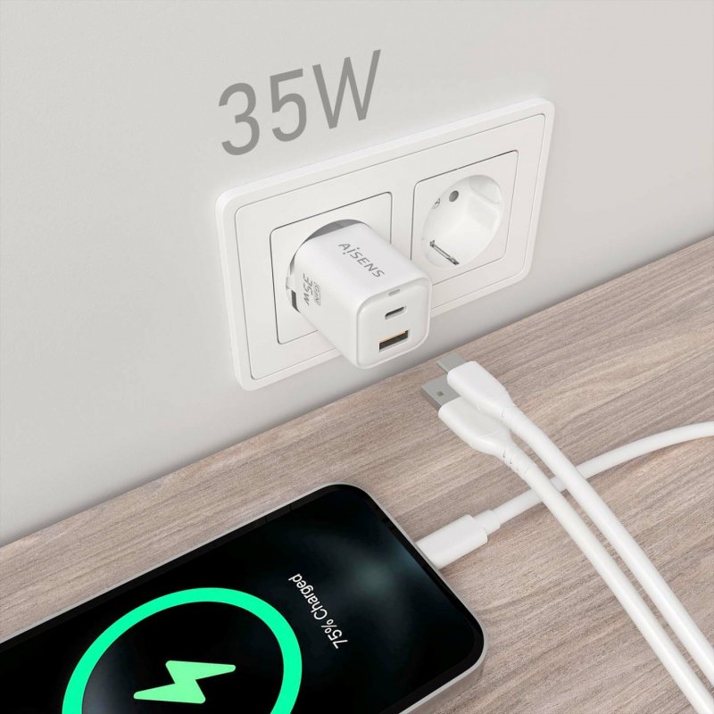 AISENS ASCH-35W2P024-W chargeur d'appareils mobiles Universel Blanc Secteur Charge rapide Intérieure