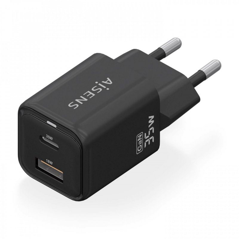 CARGADOR AISENS GAN 35W 1XUSB-C PD3.0 QC4.0 1XUSB-A QC3.0 NEGRO