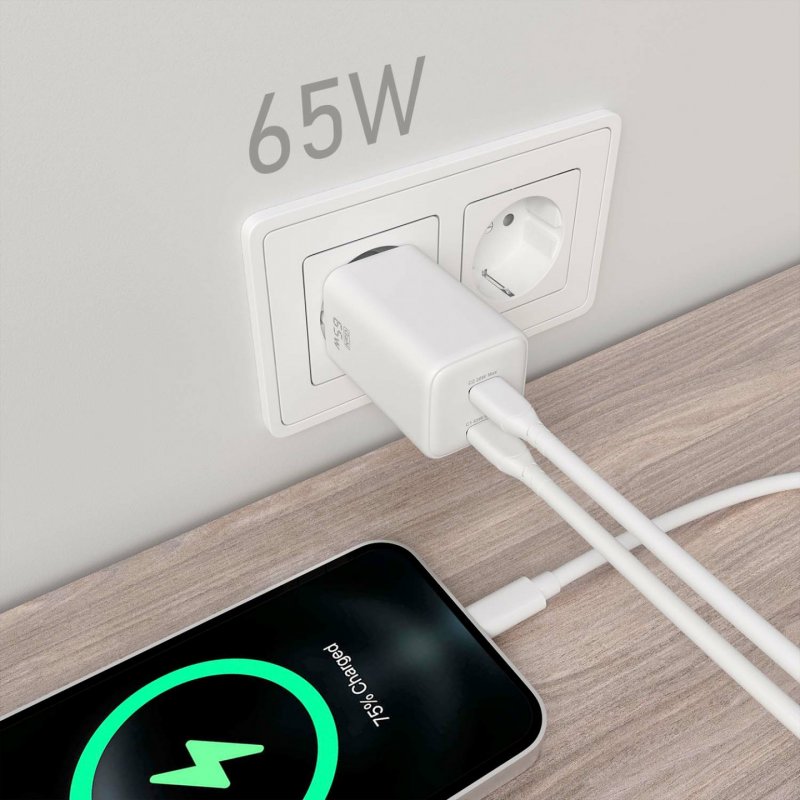 CARGADOR AISENS GAN 65W 2XUSB-C PD3.0 QC4.0 BLANCO