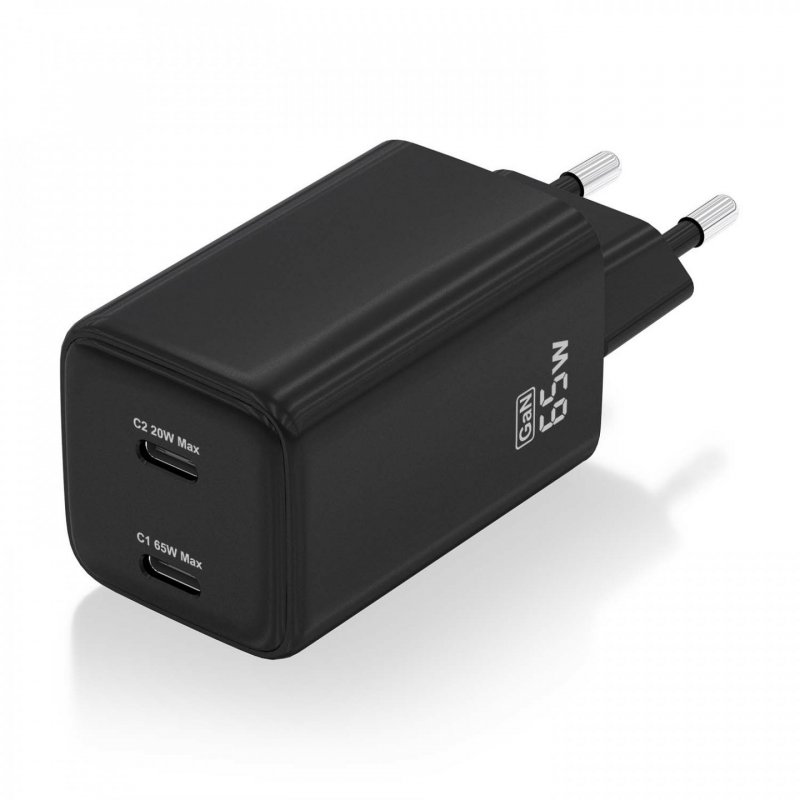 CARGADOR AISENS GAN 65W 2XUSB-C PD3.0 QC4.0 NEGRO
