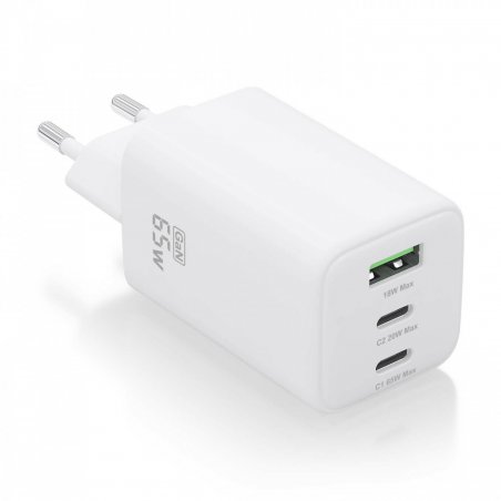 AISENS Charger Gan 65W, 2xUSB-C PD3.0 QC4.0, 1xUSB-A QC3.0, White