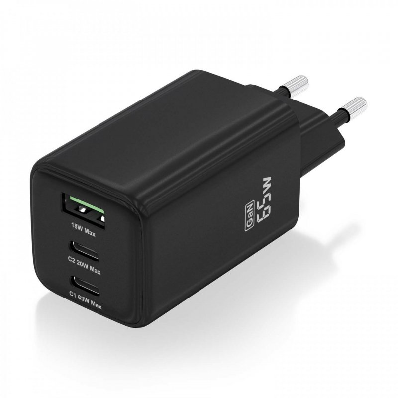 CARGADOR AISENS GAN 65W 2XUSB-C PD3.0 QC4.0 1XUSB-A QC3.0 NEGRO
