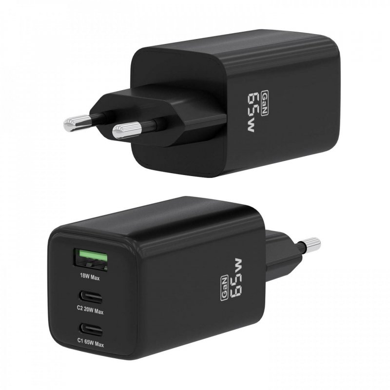 CARGADOR AISENS GAN 65W 2XUSB-C PD3.0 QC4.0 1XUSB-A QC3.0 NEGRO