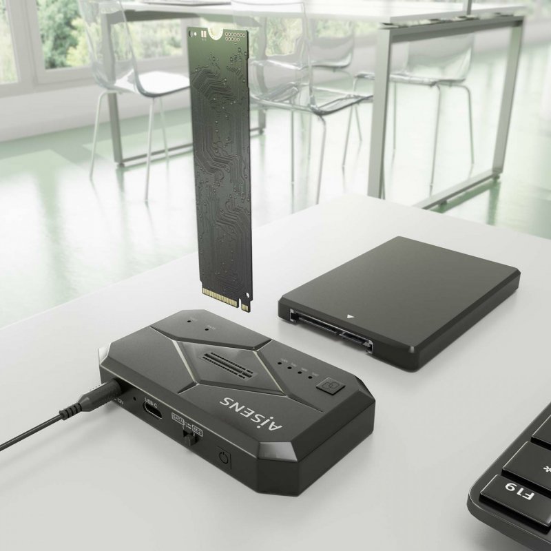 AISENS SATA 2.5/3.5 Docking Station, M.2 NVMe to USB 3.0/3.1 Gen1, Clone, Black