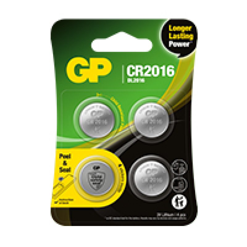 GP - Lithium Cell Battery CR2016, 3V, Safety Seal, 4-pack