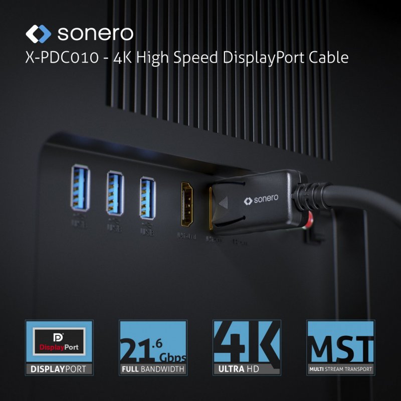 sonero 8K Displayport Kabel 1.4v 1,5 m Noir