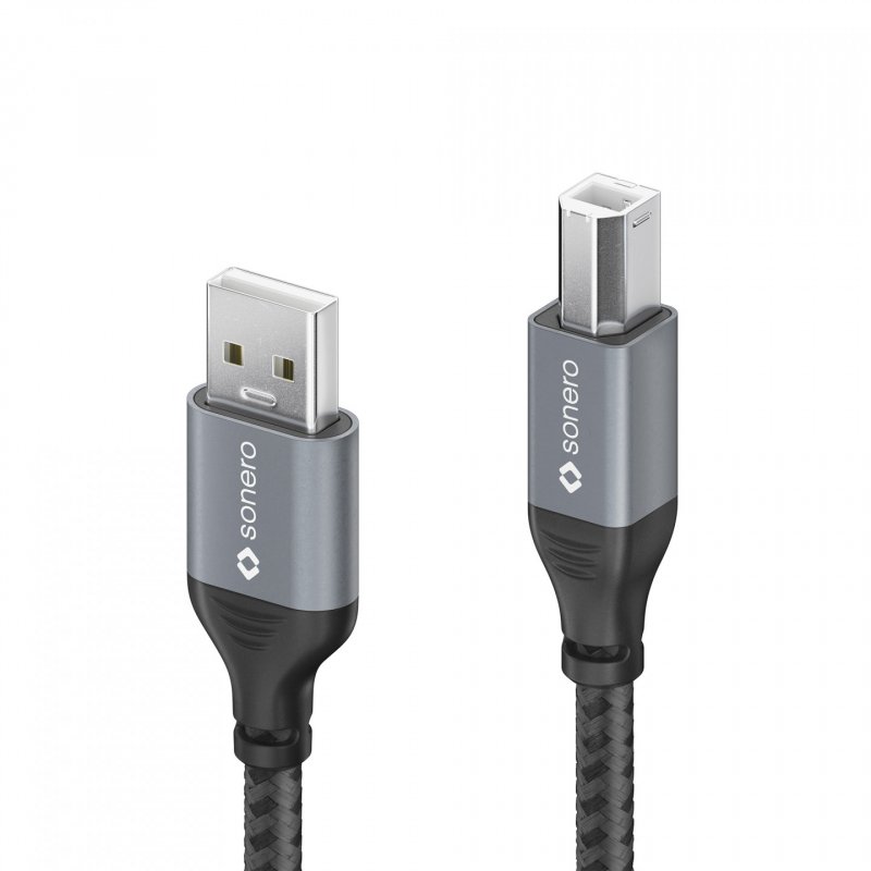 sonero USB 2.0 Kabel - A/B -Aluminium-space grey/schwarz - 5,00m