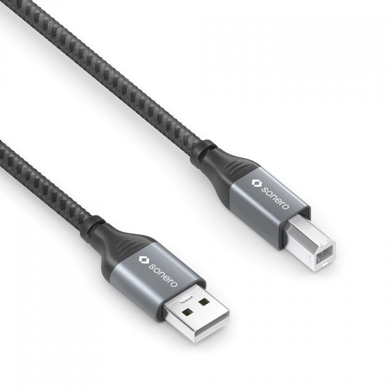 sonero USB 2.0 Kabel - A/B -Aluminium-space grey/schwarz - 5,00m