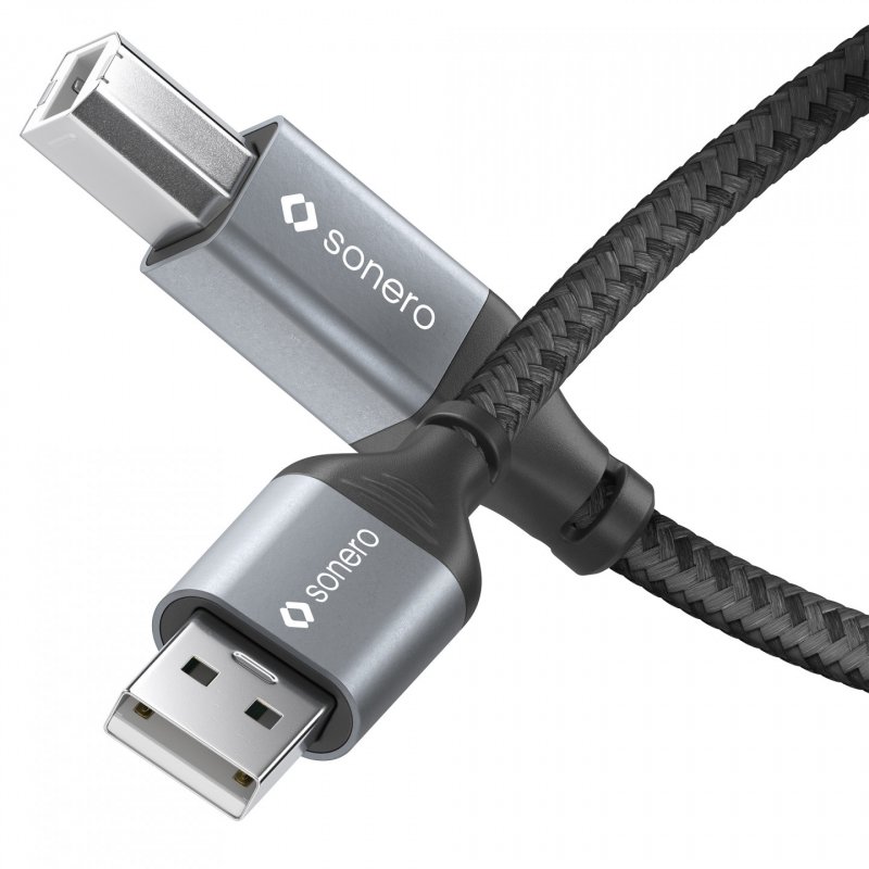 sonero USB 2.0 Kabel - A/B -Aluminium-space grey/schwarz - 5,00m