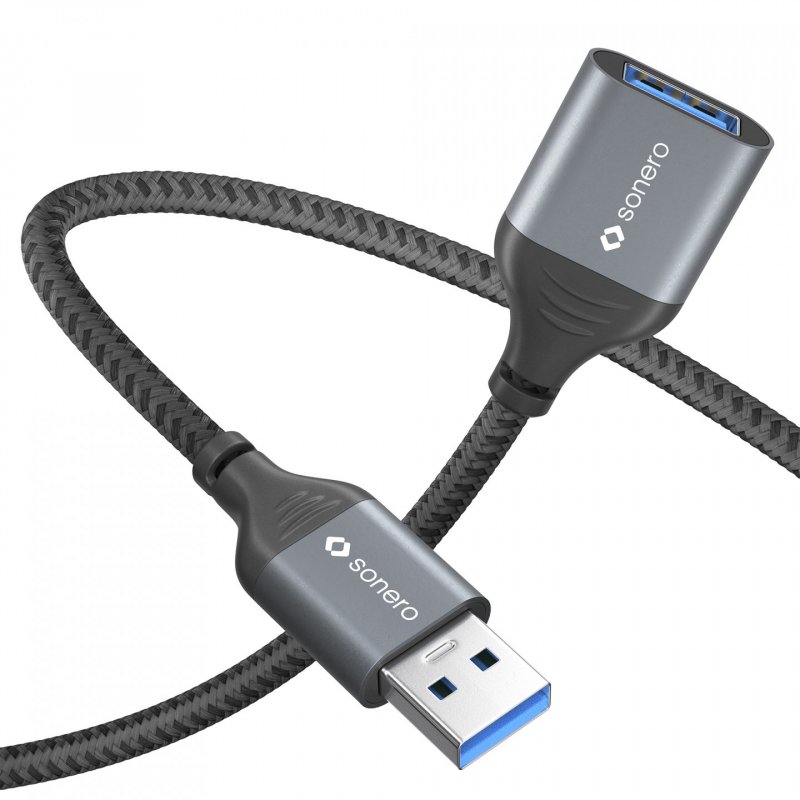 sonero USB 3.0 Kabel - A/A Verlängerung - Aluminium space grey/schwarz - 0,50m
