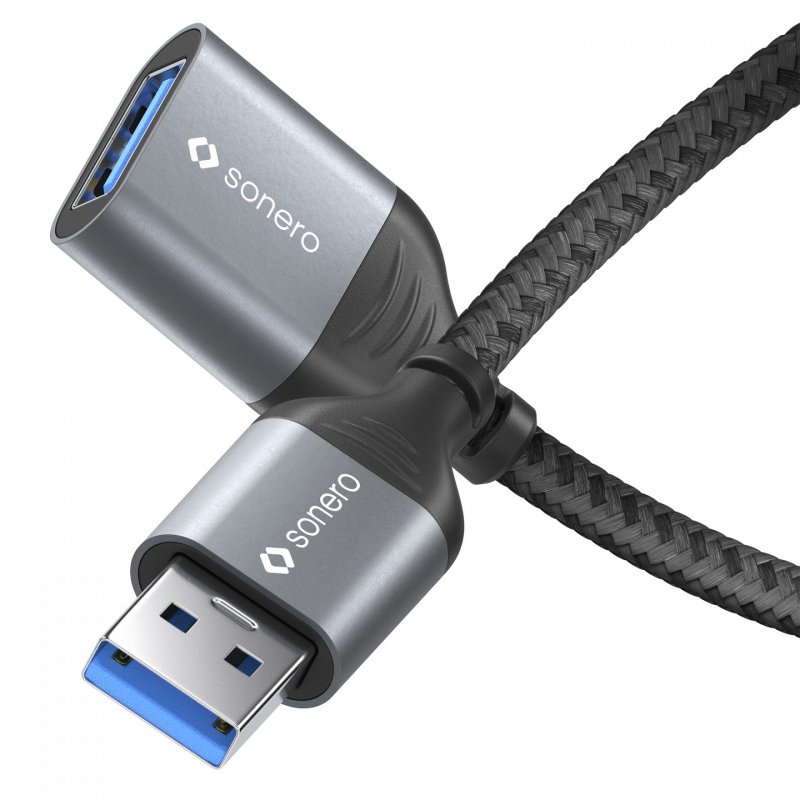 sonero USB 3.0 Kabel - A/A Verlängerung - Aluminium space grey/schwarz - 0,50m