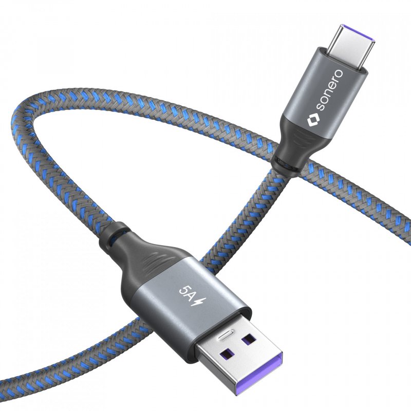 Sonero USB-C auf USB-A Ladekabel - USB 2.0 Super-Fast Charge 5V/5A - grau/blau - 0,50m