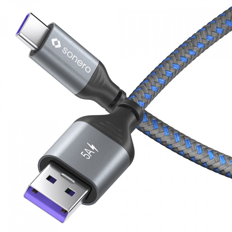 Sonero USB-C auf USB-A Ladekabel - USB 2.0 Super-Fast Charge 5V/5A - grau/blau - 1,00m