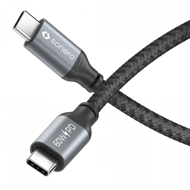 Sonero USB-C auf USB-C Ladekabel - USB 2.0, 60W PD grau/schwarz - 0,50m