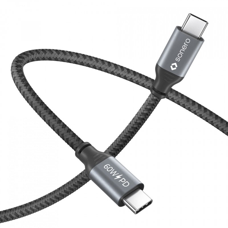 Sonero USB-C auf USB-C Ladekabel - USB 2.0, 60W PD grau/schwarz - 2,00m