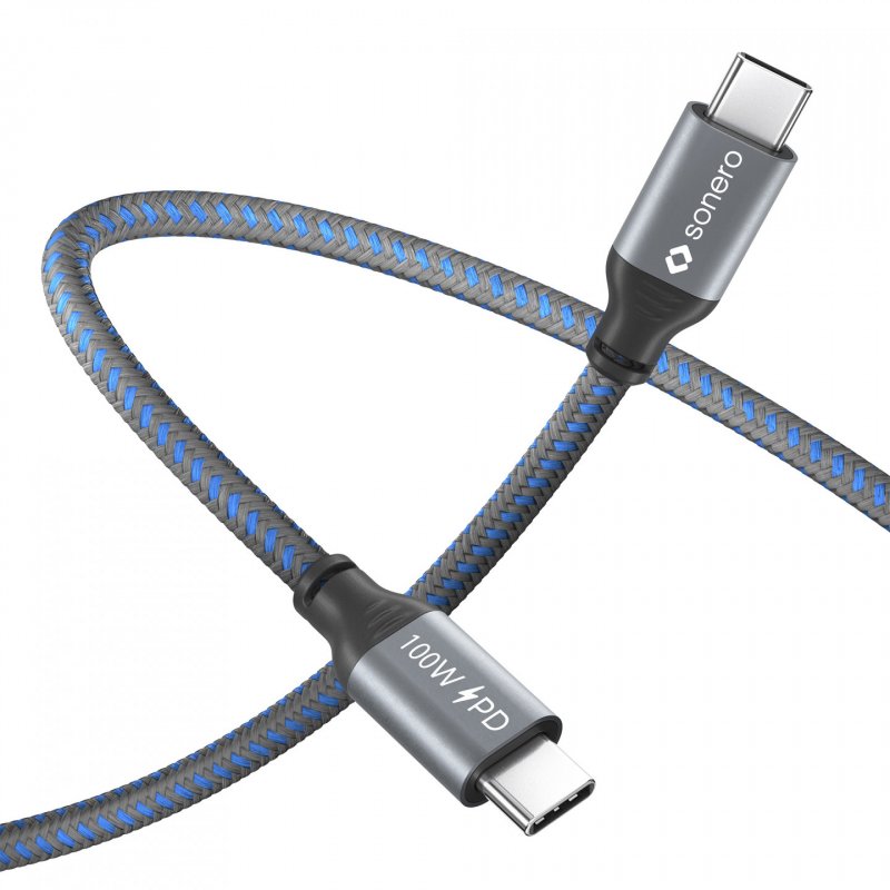 Sonero USB-C auf USB-C Ladekabel - USB 2.0, 100W PD grau/blau - 0,50m