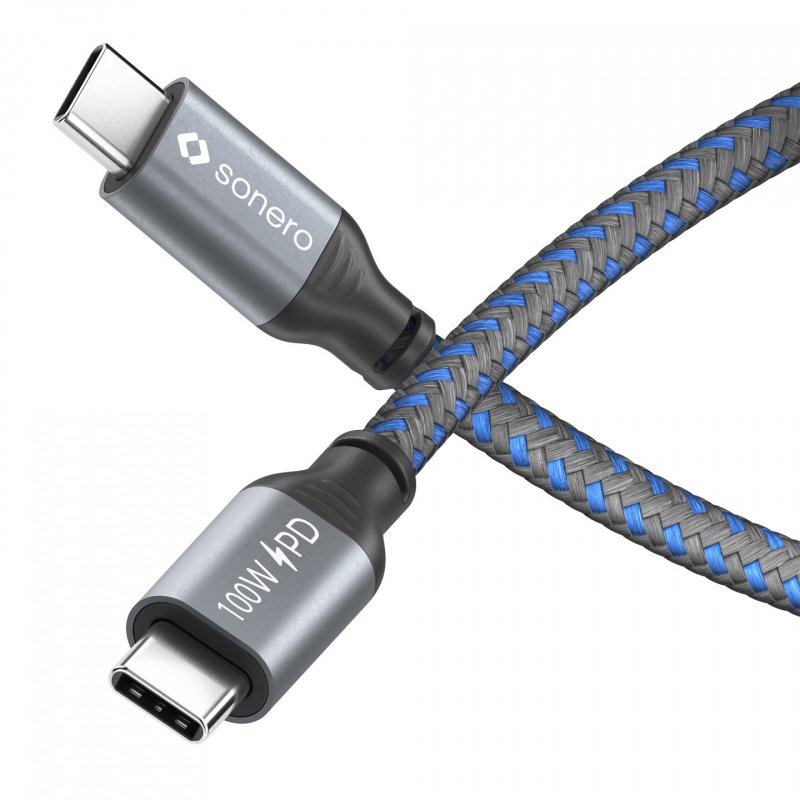 Sonero USB-C auf USB-C Ladekabel - USB 2.0, 100W PD grau/blau - 0,50m