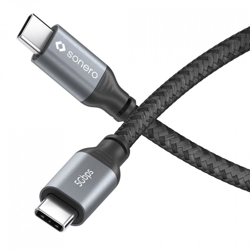 Sonero USB-C auf USB-C Kabel - 3.2 Gen 1, 5Gbps, 60W PD DP Alt Mode - grau/schwarz - 0,50m