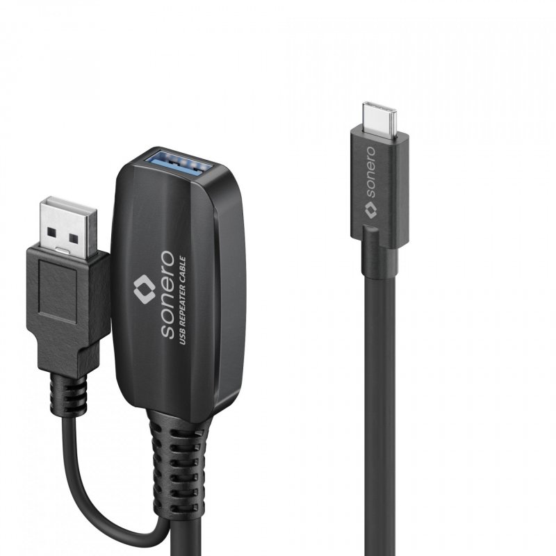 sonero USB 3.2 Gen1x1 Aktive Verlängerung - C/A schwarz - 10,00m
