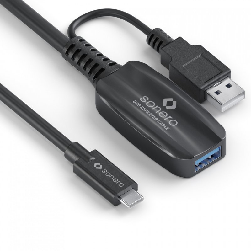 sonero USB 3.2 Gen1x1 Aktive Verlängerung - C/A schwarz - 10,00m