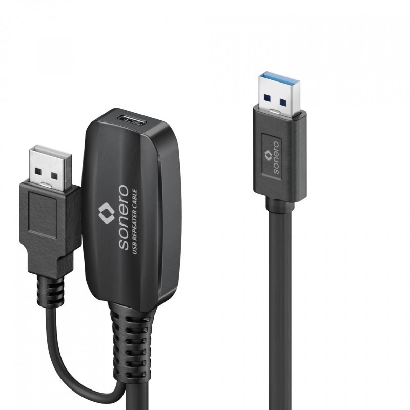 sonero USB 3.2 Gen1x1 Aktive Verlängerung - A/C schwarz - 10,00m