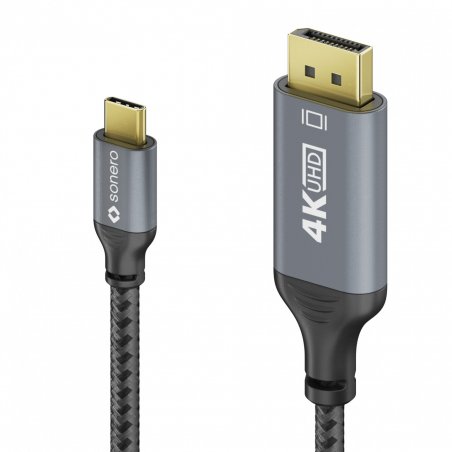 Sonero USB-C auf DisplayPort Kabel - 4K60, 21,6Gbps - grau/schwarz - 2,00m