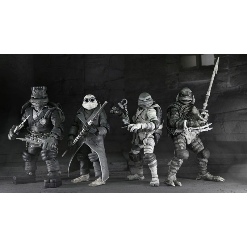 Universal Monsters x Teenage Mutant Ninja Turtles pack 4 figurines Turtles Black & White 18 cm