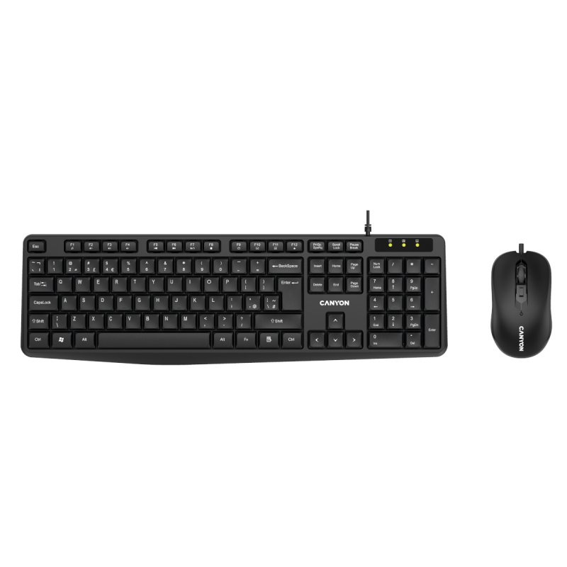 Canyon Tastatur und Maus SET-1, Kabelgebunden Spritzwassergeschützt, USB-A-Anschluss, Mausauflösung - 1600 DPI