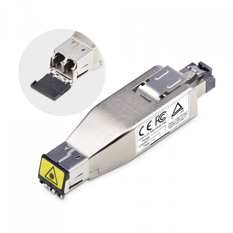 StarTech.com Gigabit Fiber to RJ45 Ethernet Media Converter Dongle, Optical Singlemode 10km/Multimode 800m, PoE