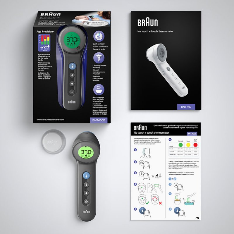 Braun BNT 400 BK Remote sensing thermometer Grey Forehead Buttons