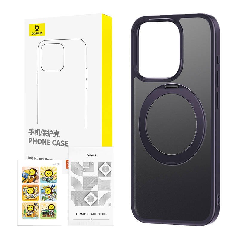 Phone Case with Stand Baseus SkyRing 360° for iP 14 Pro tempered-glass and cleaning kit (purple)