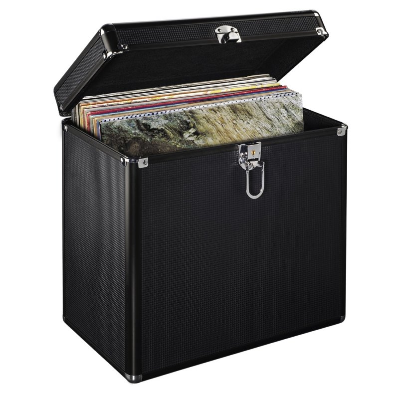 Hama 50 LP Case, Up to 50 LPs, Aluminium Look, Lockable, Black