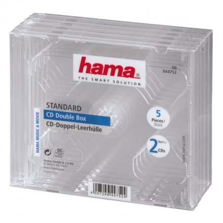 Hama 5x Double CD/DVD/Blu-Ray Cases, 2 Discs per case, Transparent