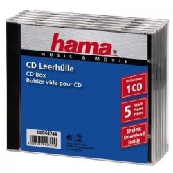 Hama CD Jewel Case Standard, Pack 5 Coque en C 1 disques Noir, Transparent