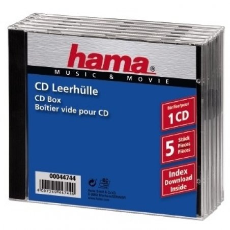 Hama Standard CD/DVD/Blu-Ray Slim Jewel Cases x5, Transparent/Black