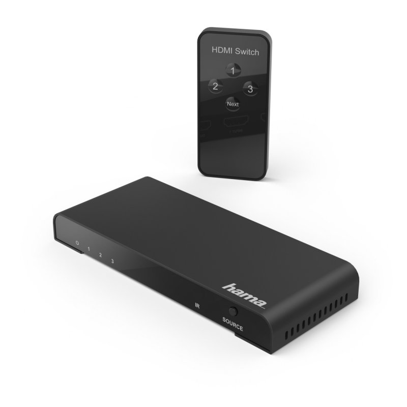 Hama 3x1 4K-HDMI Switch with Remote Control, 3 Inputs, 1 Output, Aluminium