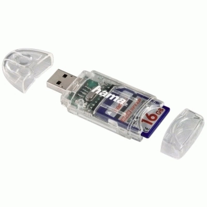 Hama External 8-in-1 USB 2.0 Card Reader, SD/microSD, Transparent, USB Powered