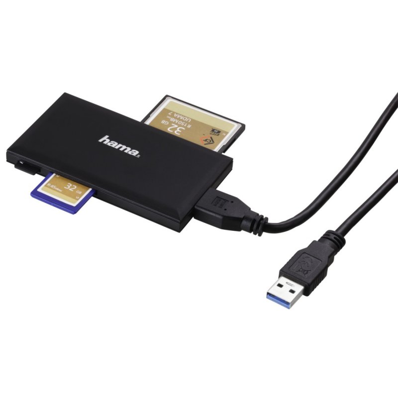 Hama External USB 3.0 Multi-Card Reader, SD/microSD/CF/MS, Black, USB Powered