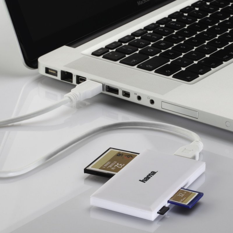 Hama External USB 3.0 Multi-Card Reader, SD/microSD/CF/MS, White, USB Powered