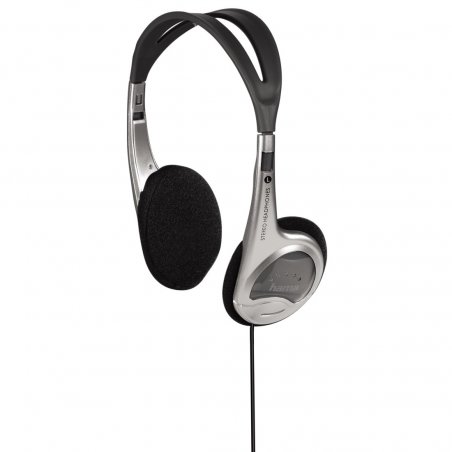 Hama HED4407 On-ear Stereo Headphones, 3.5 mm Jack, 30mm Drivers, 1.5m Cable, Silver/Black