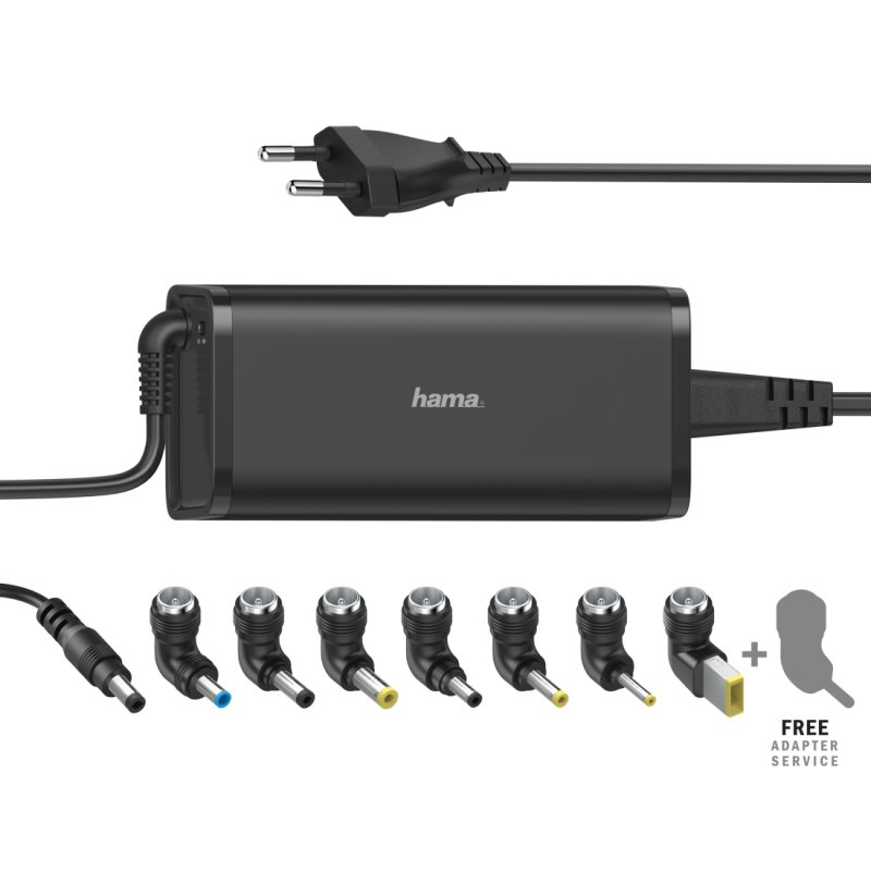 Hama Universal 90W EU Travel Notebook PSU, 15-19V, 8 Adapters, Hook & Cable Tie, *Euro Plug*