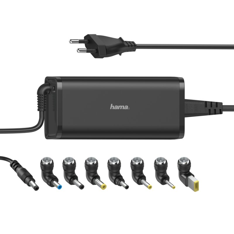 Hama Universal 90W EU Travel Notebook PSU, 15-19V, 8 Adapters, Hook & Cable Tie, *Euro Plug*