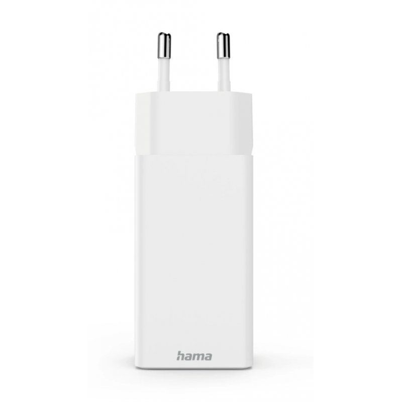 Hama Mini Euro Plug USB Travel Charger, 2x USB-C, 1x USB-A, 65W, Fast Charge, Power Delivery, Qualcomm 3.0, White
