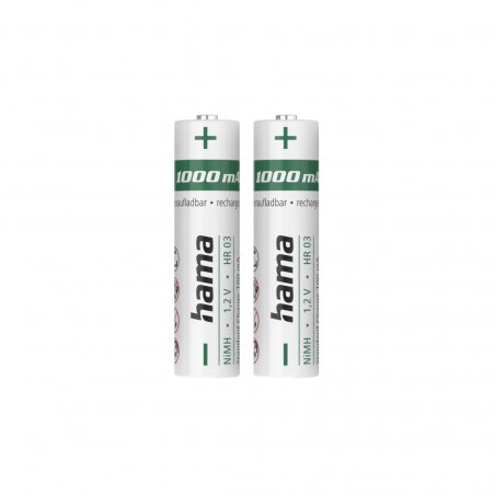 Hama NiMH AAA Micro Rechargeable Batteries (2-Pack), 1000mAh, 1.2V