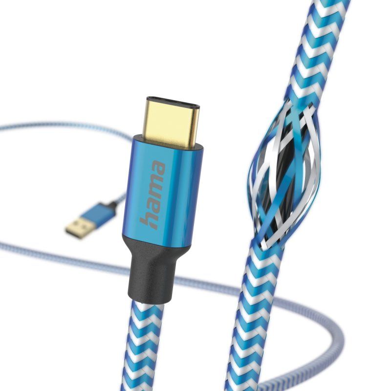 Hama Reflective USB cable USB 2.0 1.5 m USB A USB C Blue