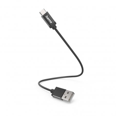 Hama USB-A to USB-C Quick Charging Cable, USB 2.0, Nylon Sheath, 0.2 Metre, Black