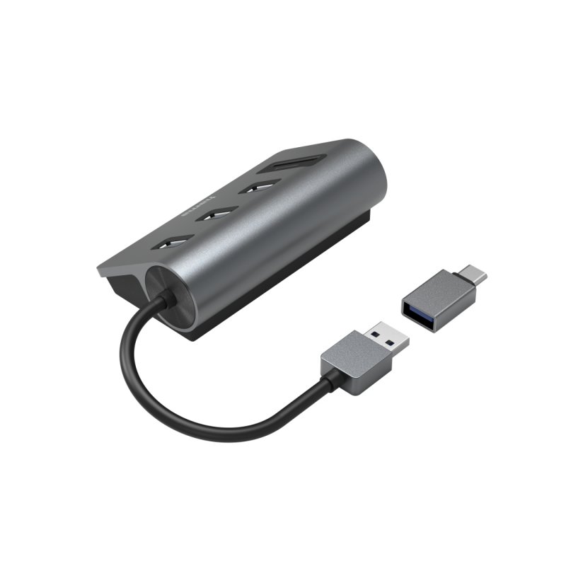 Hama External USB 3.2 Gen1 Hub/Card Reader, 3x USB-A, SD, microSD, USB Powered, USB-C Adapter